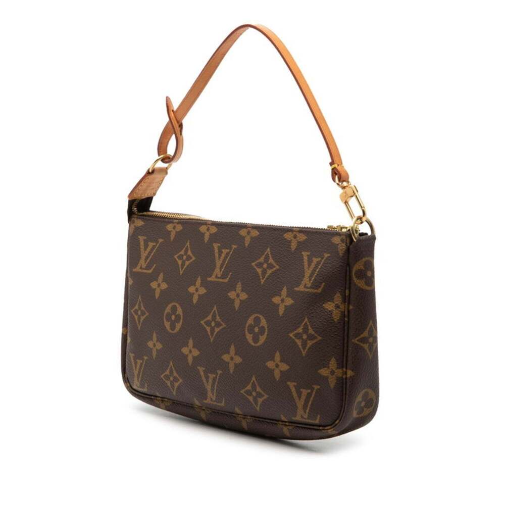 LOUIS VUITTON Authentic Brown Monogram Leather Pochette Pouch - Picture 2 of 6
